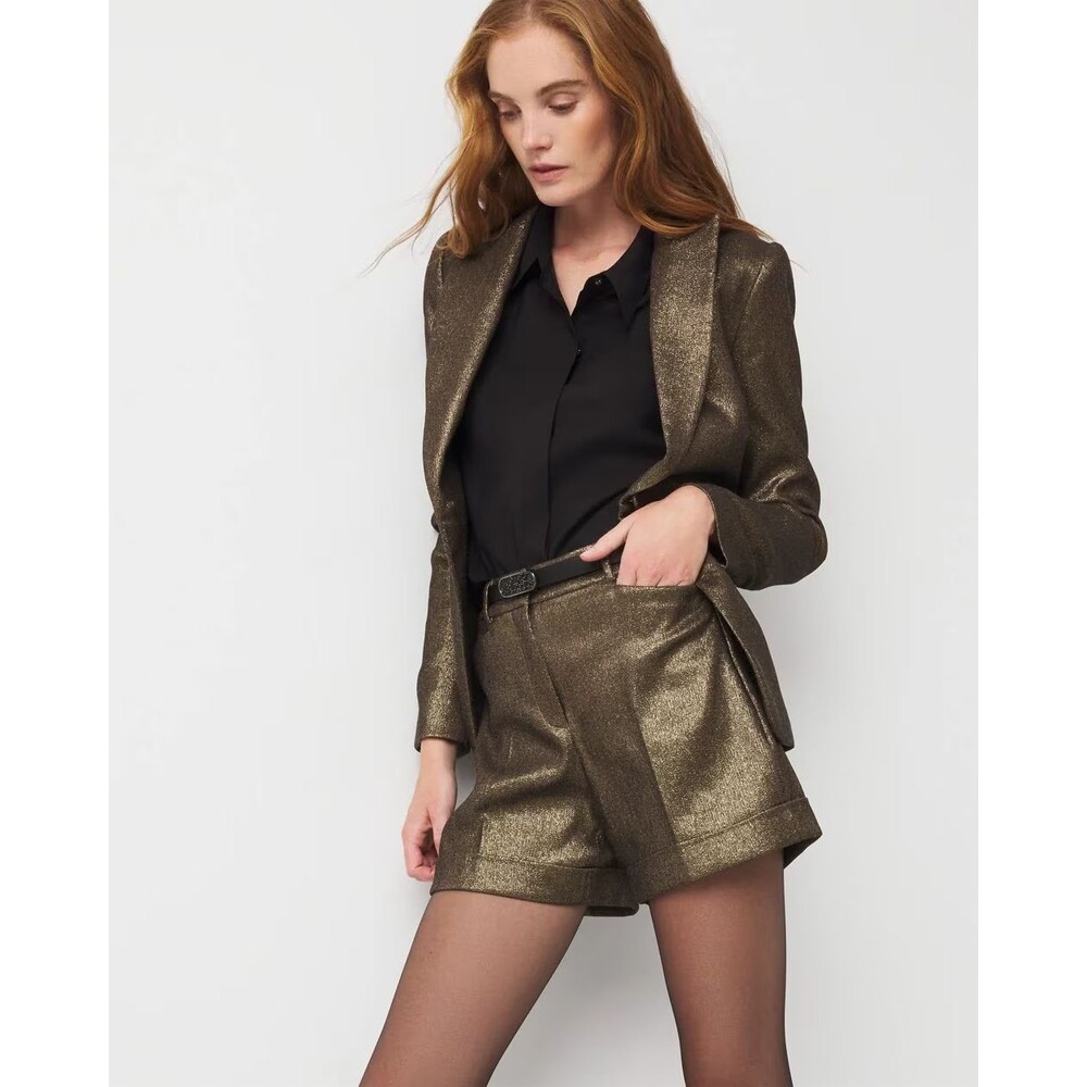 White House Black Market Shimmery Tailored Shorts Womens 4 Gold Cuffed NEW